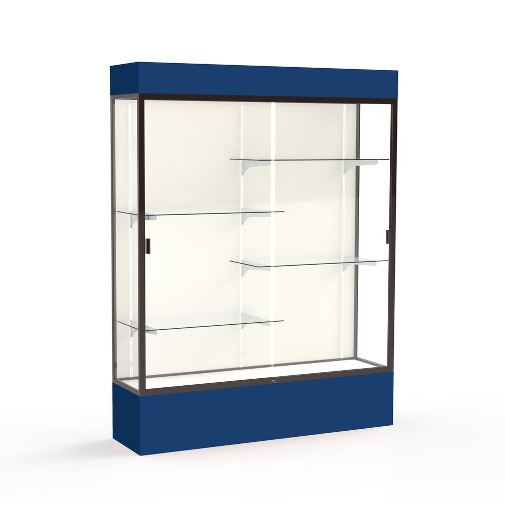 Spirit  60''W x 80''H x 16''D  Lighted Floor Case, Plaque Back, Dk. Bronze Finish, Navy Base and Top - Waddell