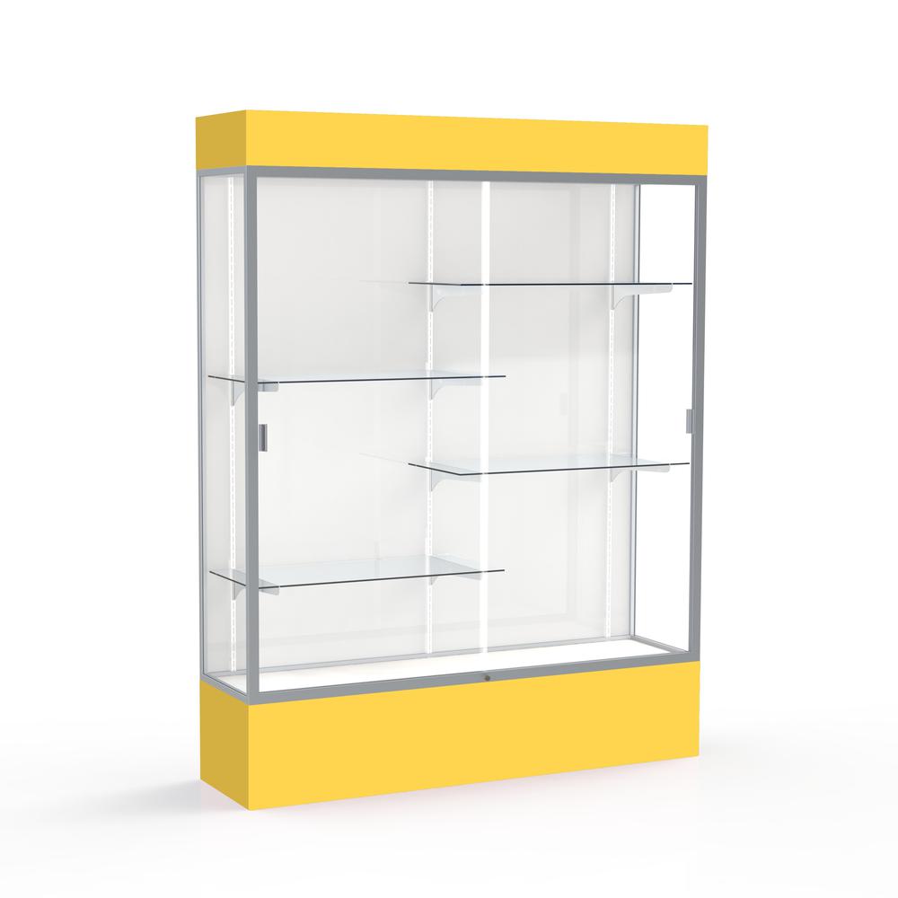 Spirit  60''W x 80''H x 16''D  Lighted Floor Case, White Back, Satin Finish, Goldenrod Base and Top - Waddell