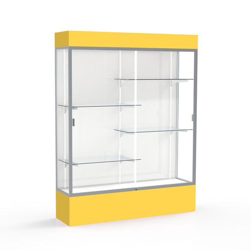 Spirit  60''W x 80''H x 16''D  Lighted Floor Case, White Back, Satin Finish, Goldenrod Base and Top - Waddell