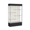 Spirit  48''W x 80''H x 16''D  Lighted Floor Case, Plaque Back, Satin Finish, Black Base and Top - Waddell