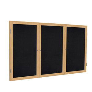 36''x72'' 3-Dr Wood Fr Oak Finish Enclsd Recycled Rubber Bulletin Board - Black - Ghent