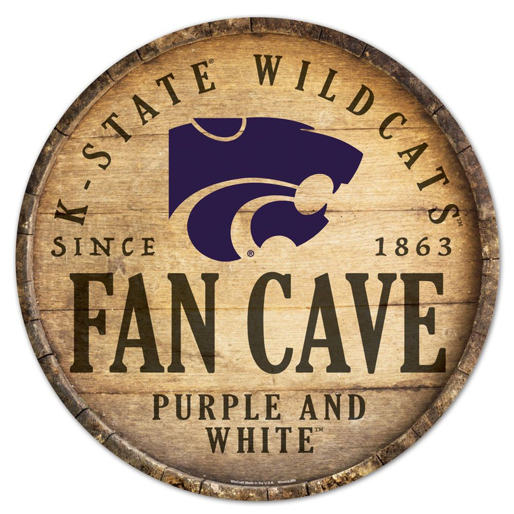 Kansas State Wildcats Sign Wood 14 Inch Round Barrel Top Design - Special Order - Wincraft