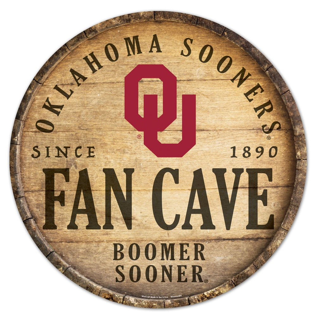 Oklahoma Sooners Sign Wood 14 Inch Round Barrel Top Design - Special Order - Wincraft