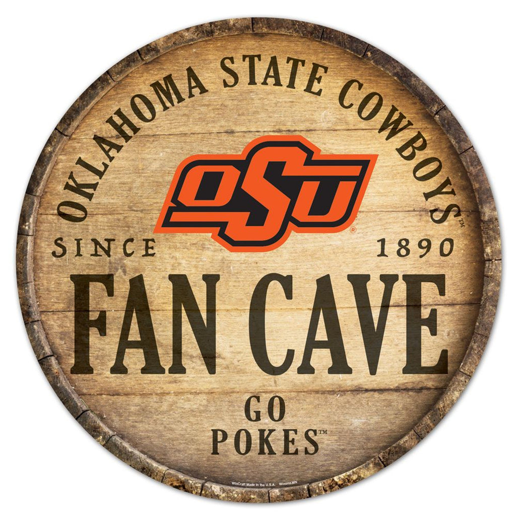 Oklahoma State Cowboys Sign Wood 14 Inch Round Barrel Top Design - Special Order - Wincraft