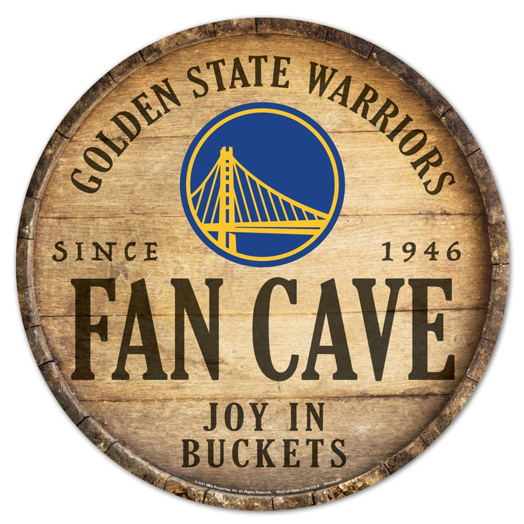 Golden State Warriors Sign Wood 14 Inch Round Barrel Top Design - Special Order - Wincraft