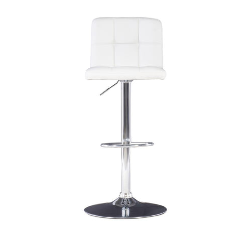 White Quilted Faux Leather & Chrome Adjustable Height Bar Stool - Powell