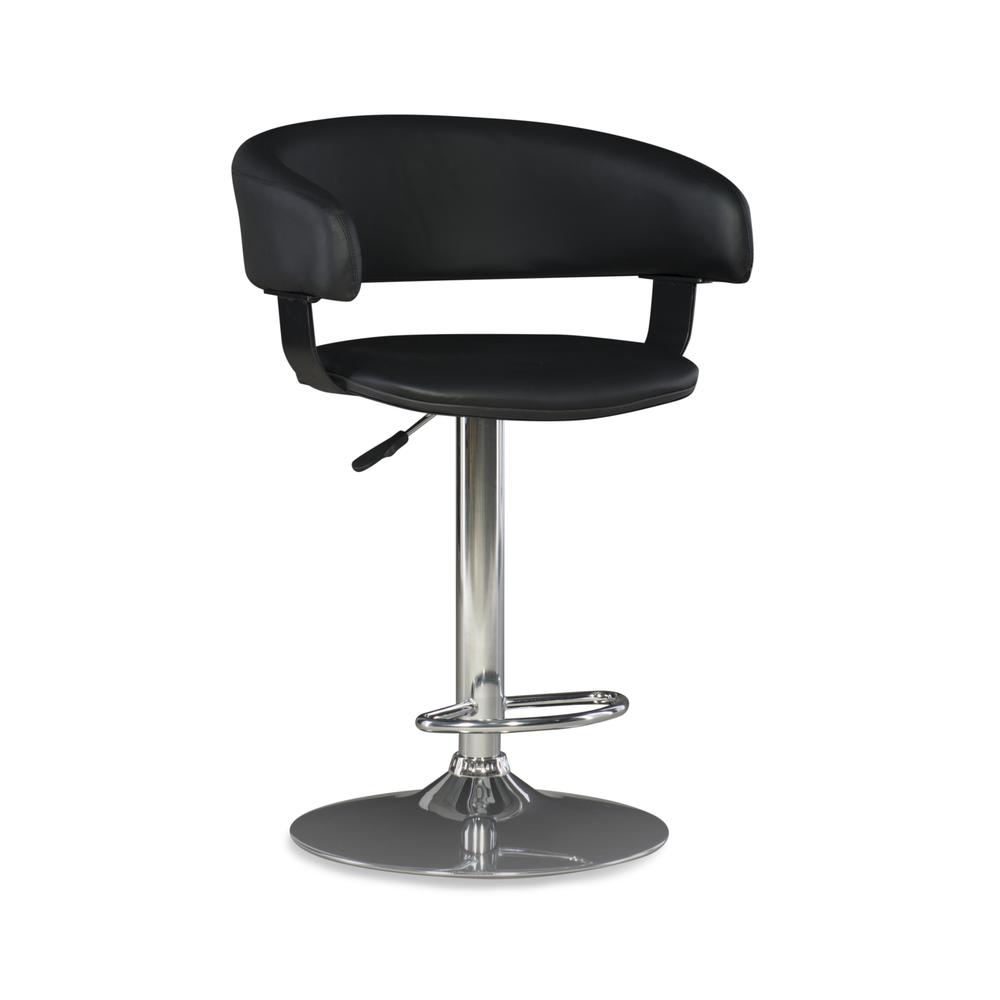 Black Faux Leather Barrel & Chrome Adjustable Height Bar Stool - Powell