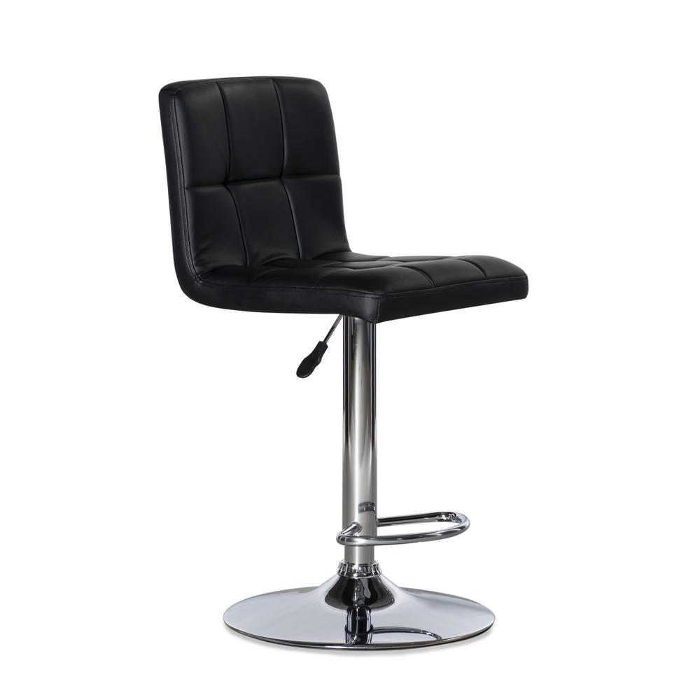 Black Quilted Faux Leather & Chrome Adjustable Height Bar Stool - Powell