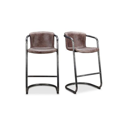 Freeman Barstool Grazed Brown Leather - Set Of Two - Moe's