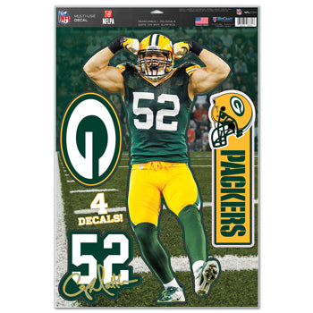 Green Bay Packers Decal 11x17 Multi Use Clay Matthews Design 4 Piece CO - 0.25