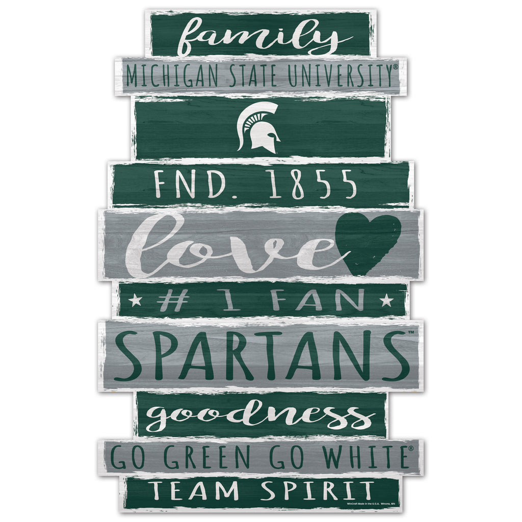 Michigan State Spartans Sign 11x17 Wood Family Word - WinCraft