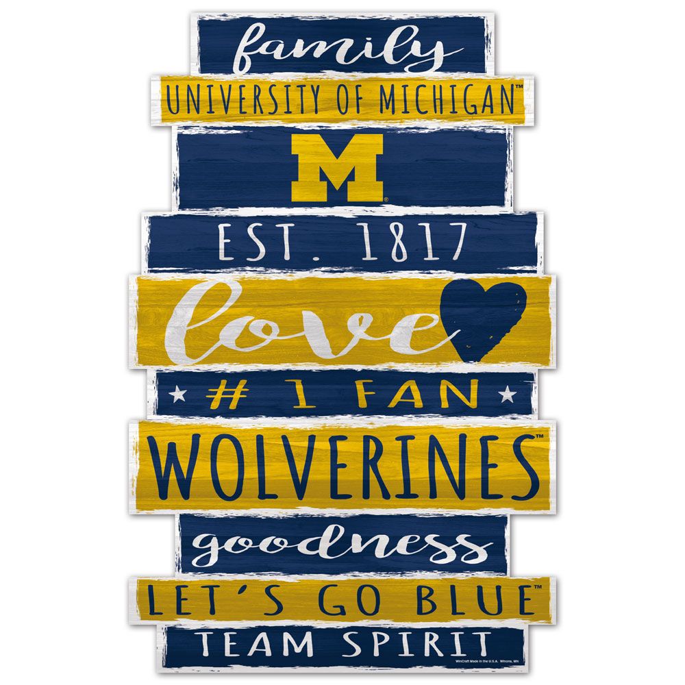 Michigan Wolverines Sign 11x17 Wood Family Word - WinCraft