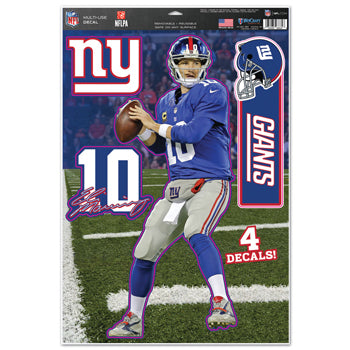 New York Giants Decal 11x17 Multi Use Eli Manning Design Cut to Logo 4 Piece - 0.25