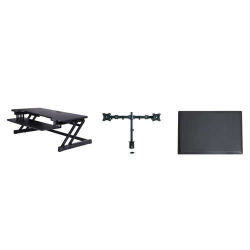 Rocelco 37.5'' Deluxe Height Adjustable Standing Desk Converter with Dual Monitor Mount and Anti Fatigue Mat BUNDLE - Sit Stand Up Computer Workstation Riser - Keyboard Tray - Black (R DADRB-DM2-MAF)