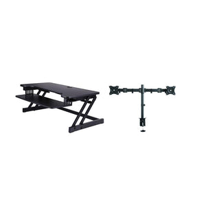 Rocelco 37.5'' Deluxe Height Adjustable Standing Desk Converter with Dual Monitor Mount BUNDLE - Quick Sit Stand Up Computer Workstation Riser - Large Retractable Keyboard Tray - Black (R DADRB-DM2)