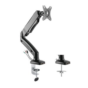 Rocelco Premium Desk Computer Monitor Mount with USB 2.0 And Audio Port - Fits Single 13'' - 27'' LED LCD Flat Screen - Pneumatic Full Motion Assist Adjustable Arm - Grommet and C Clamp - Black (R MA1)