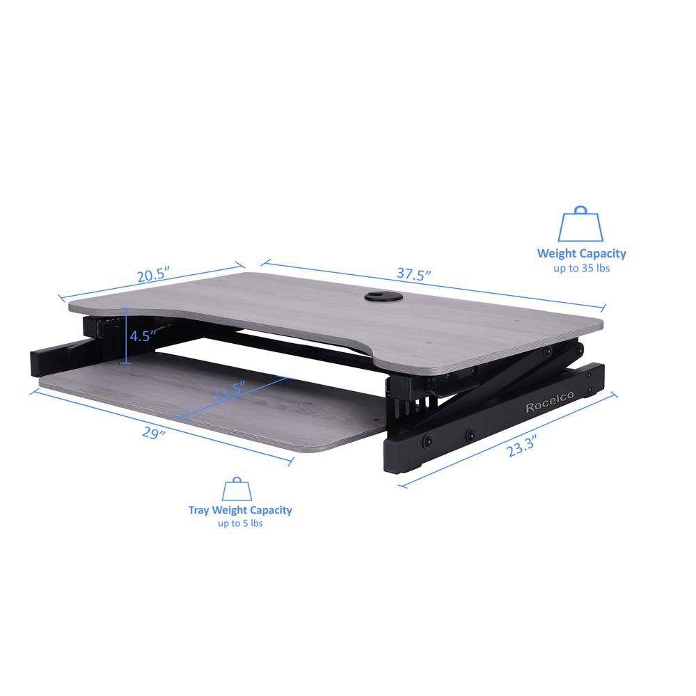 Rocelco 37.5'' Deluxe Height Adjustable Standing Desk Converter with Dual Monitor Mount BUNDLE - Quick Sit Stand Up Computer Workstation Riser - Large Retractable Keyboard Tray - Gray (R DADRG-DM2)
