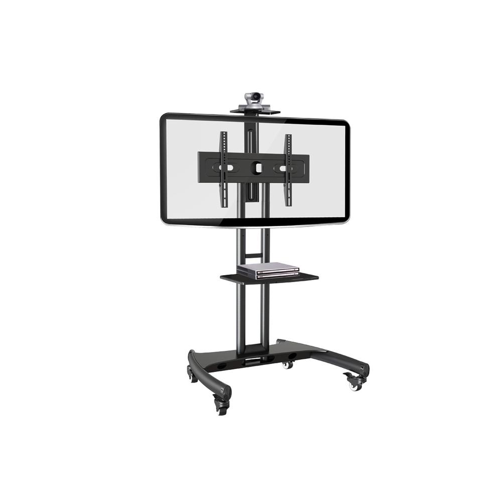 Rocelco VSTC 32''-70'' Mobile Flat Screen, Monitor, A/V and TV Cart with A/V Component and Webcam Shelves