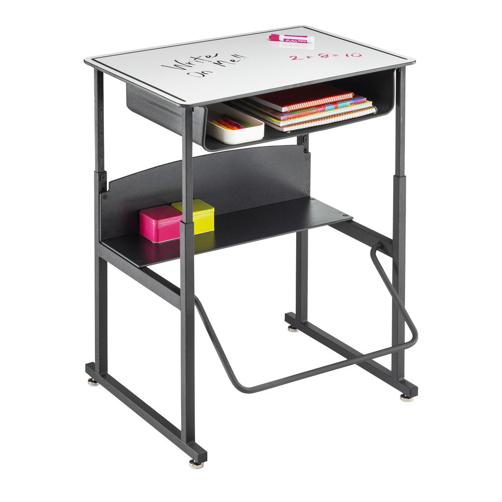 AlphaBetter® Adjustable-Height Stand-Up Desk, 28 x 20'' Premium or Dry Erase Top, Book Box and Swinging Footrest Bar - Safco