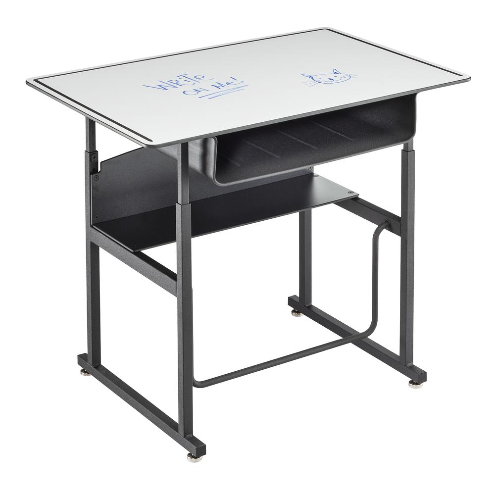 AlphaBetter® Adjustable-Height Stand-Up Desk, 36 x 24'' Premium or Dry Erase Top, Book Box and Swinging Footrest Bar - DryErase - Safco