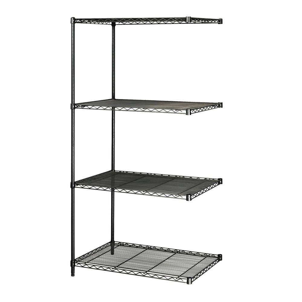 Safco Industrial Wire Shelving Add-On Unit - 36'' x 24'' x 72'' - 4 x Shelf(ves) - 1250 lb Load Capacity - Leveling Glide, Adjustable Shelf - Black - Powder Coated - Steel - Assembly Required