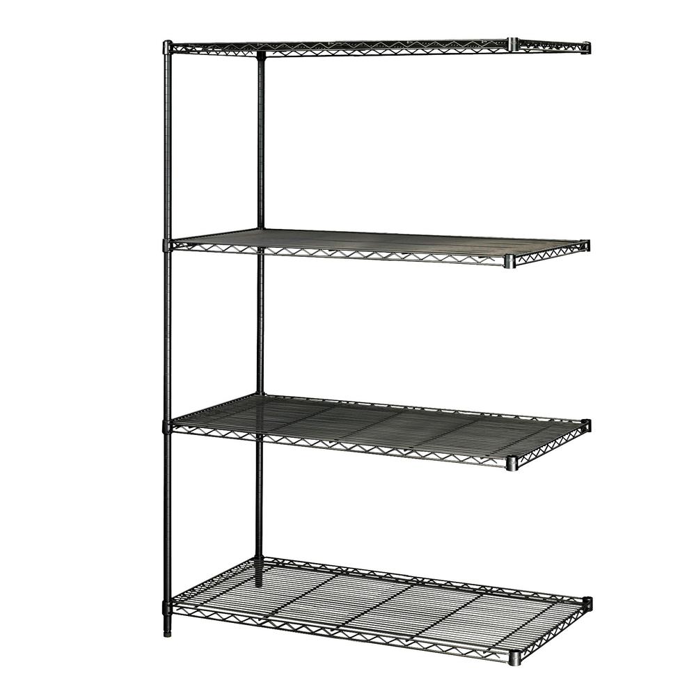 Safco Industrial Wire Shelving Add-On Unit - 48'' x 24'' x 72'' - 4 x Shelf(ves) - 3200 lb Load Capacity - Adjustable Glide, Durable - Black - Powder Coated - Steel - Assembly Required