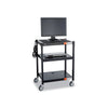 Adjustable-Height Steel AV Cart, Metal, 3 Shelves, (5) AC Outlets, 120 lb Capacity, 27.25'' x 18.25'' x 36.5'', Black - Safco