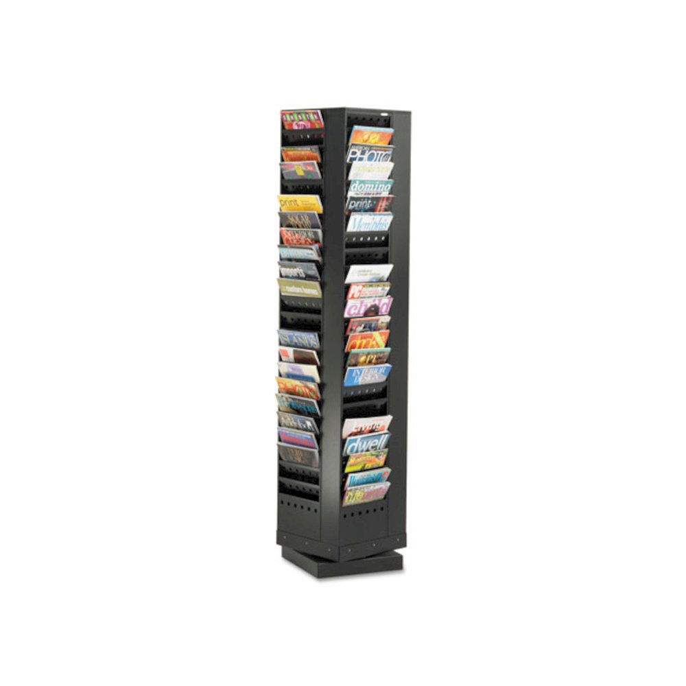 Steel Rotary Magazine Rack, 92 Compartments, 14w x 14d x 68h, Black - Safco