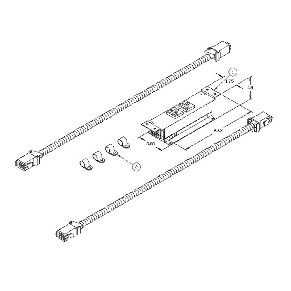Undersurface Kits (60'' Table Kit Block consisting of 2 power receptacles, 2 interconnecting table cables, 4 cable clamps) - Mayline
