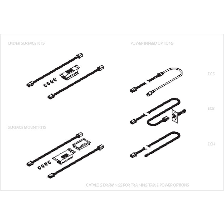 Surface Mount Kits (60'' Table Kit - Black Black Flush Grommet, base with 2 power receptacles, 2 interconnecting cables, 4 cable clamps) - Mayline