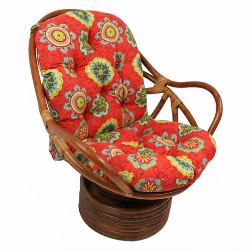 Rattan Swivel Rocker with Outdoor Fabric Cushion, Farrington Terrace Granadine - International Caravan