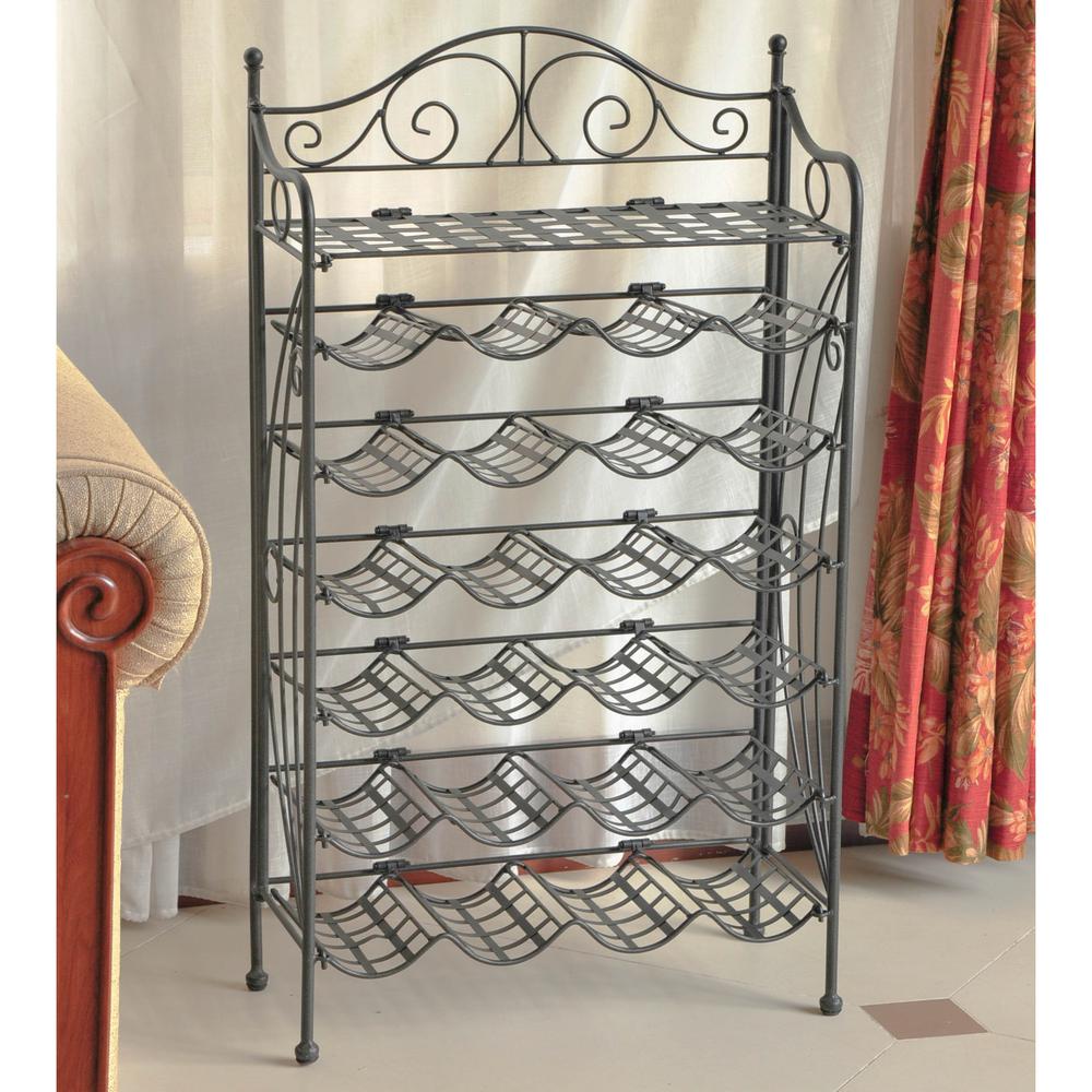 Iron 24-bottle Folding Wine Rack with Shelf - International Caravan