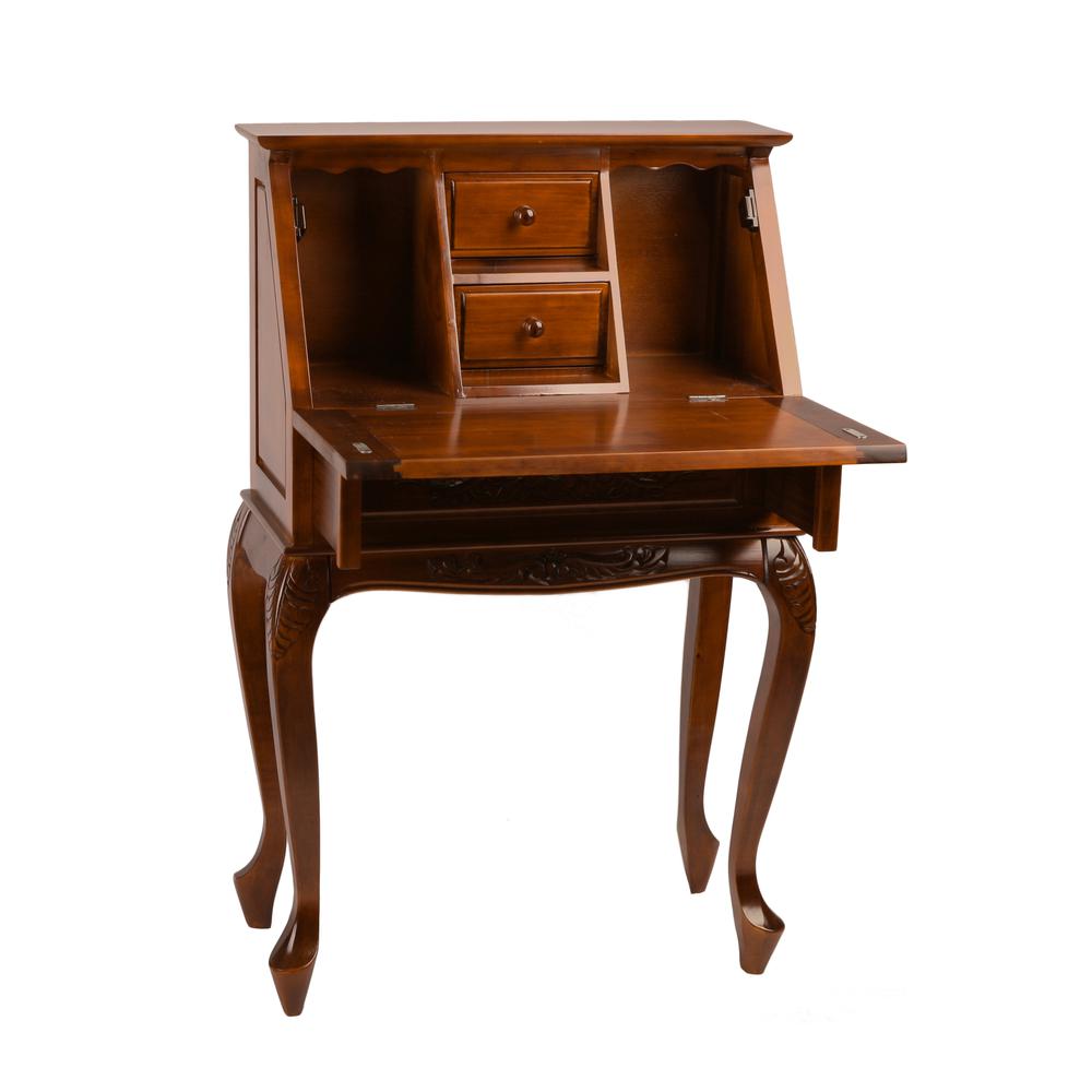 Small Carved Secretary Desk with Fold Out Front - International Caravan