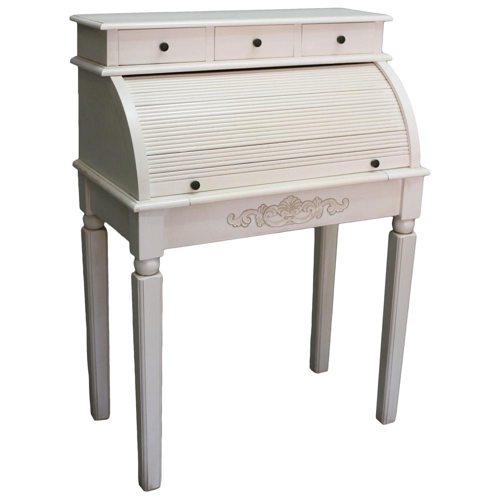 Carved Wood Roll Top Desk - International Caravan