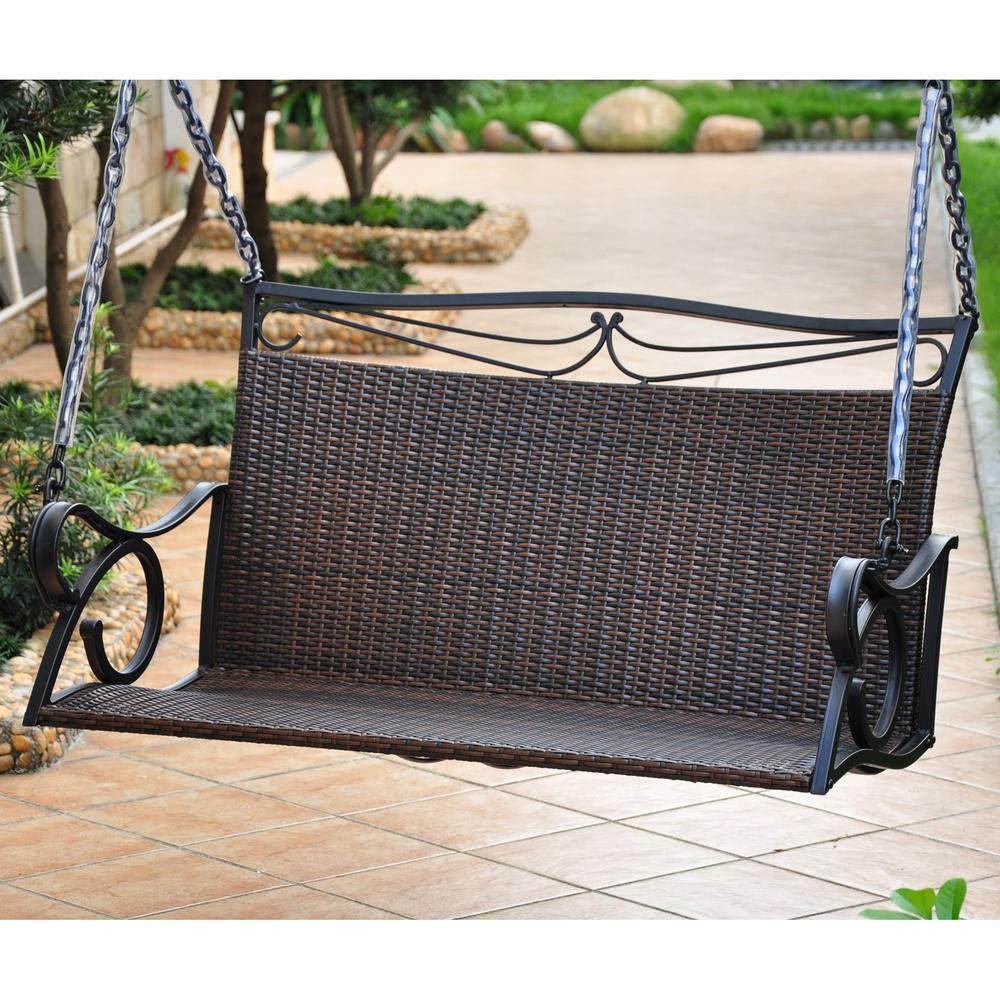 Valencia Resin Wicker/Steel Loveseat Swing - Chocolate - International Caravan