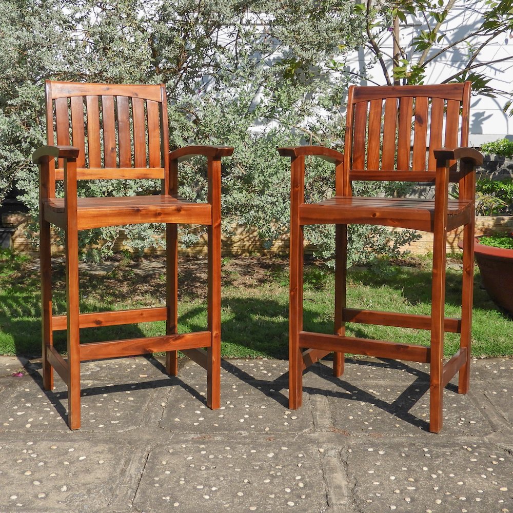Highland Acacia Americana Bar-Height Arm Chair (Set of 2) - International Caravan