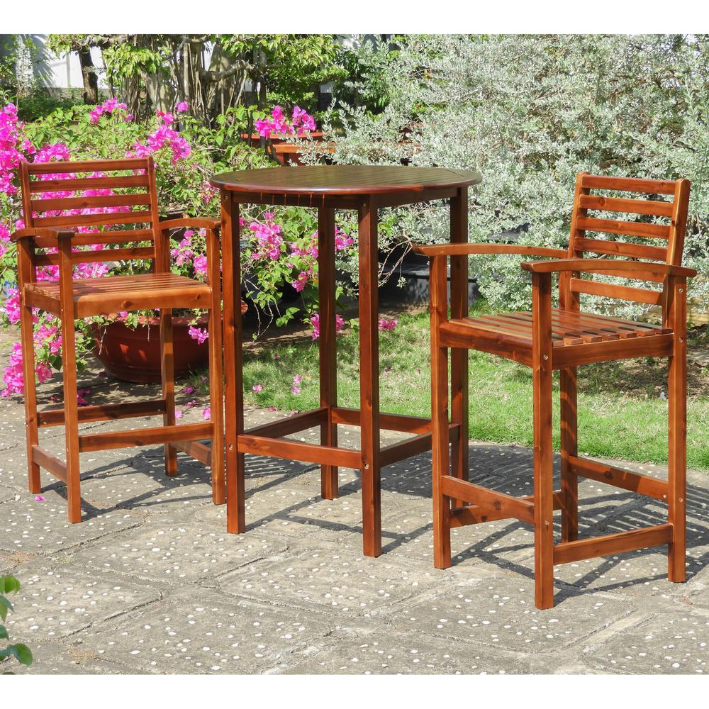 Highland Outdoor Bar Height Bistro Set, stain - International Caravan