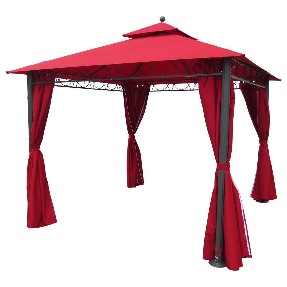 Square 10 Foot Double Vented Gazebo With Drapes - International Caravan
