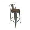 Metal Barstool W/ Backrest+Wood Seat, Natural, Set Of 4 - Creative Images