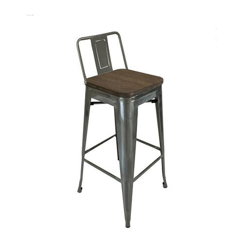 Metal Barstool W/ Backrest+Wood Seat, Natural, Set Of 4 - Creative Images