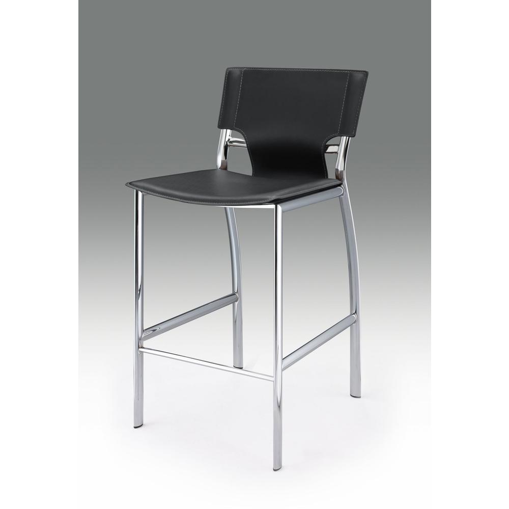 Black Leather Bar Stool, Chrome Base, 25''Seat High, Set Of 2 - Creative Images