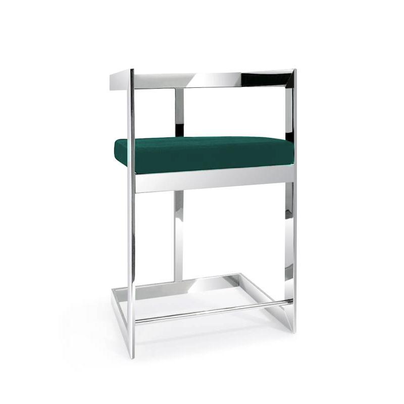 Bar Chair, 26'', Green Cushion, Stainless Steel Base - Creative Images