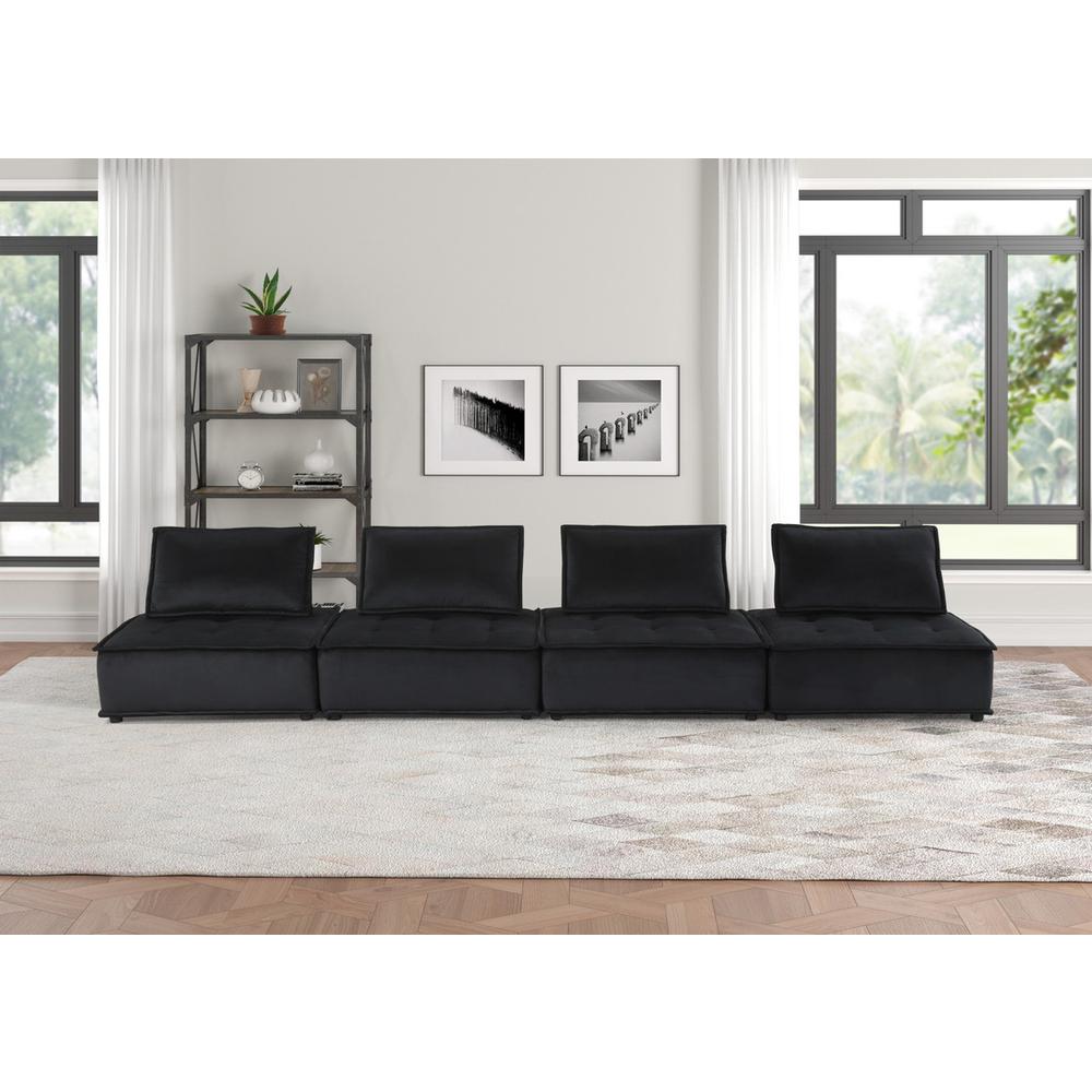 Anna Black Velvet 4 Pc Sectional Sofa - Lilola Home