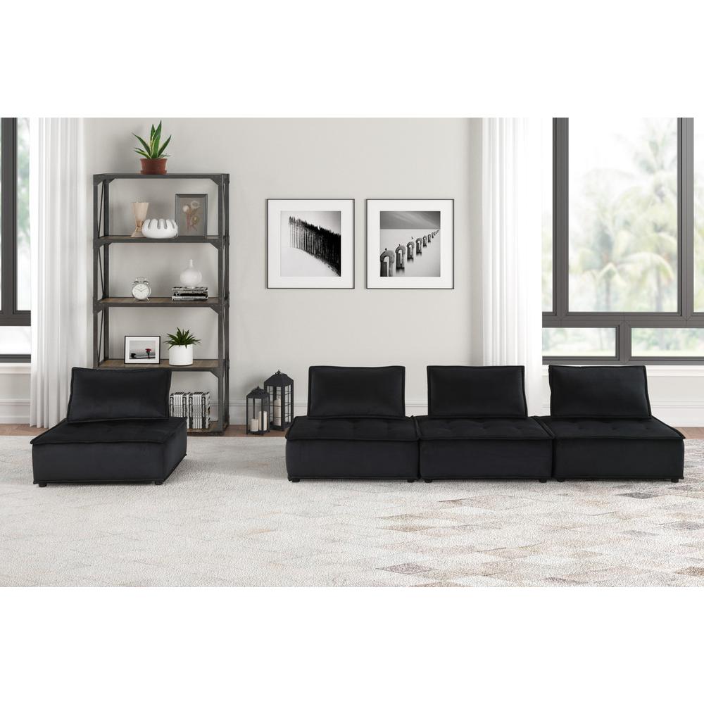 Anna Black Velvet 4 Pc Sectional Sofa - Lilola Home