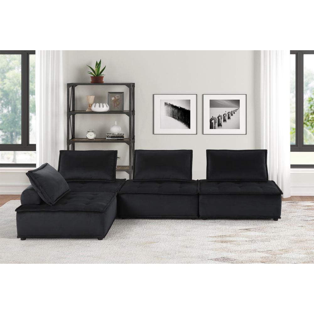 Anna Black Velvet 4 Pc Sectional Sofa - Lilola Home