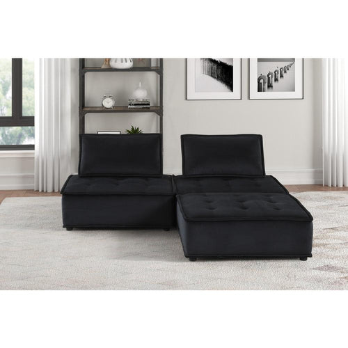 Anna Black Velvet 3 Pc Sectional Sofa Ottoman - Lilola Home