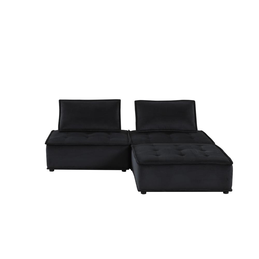 Anna Black Velvet 3 Pc Sectional Sofa Ottoman - Lilola Home