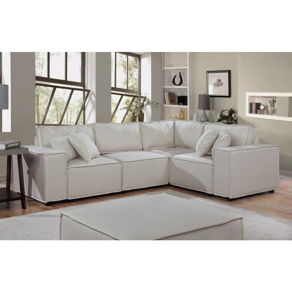 LILOLA Melrose Modular Sectional Sofa with Ottoman in Beige Linen - Lilola Home