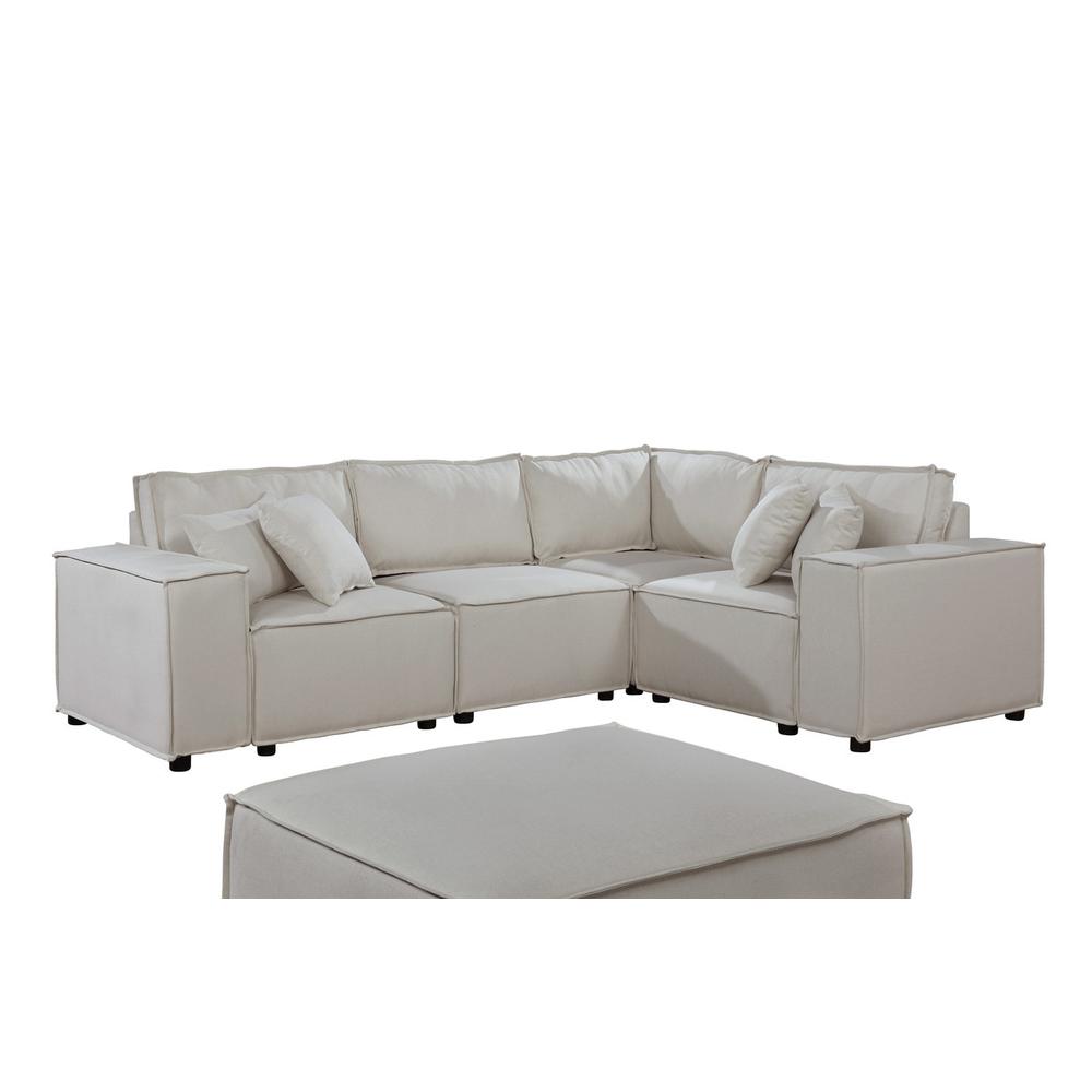 LILOLA Melrose Modular Sectional Sofa with Ottoman in Beige Linen - Lilola Home