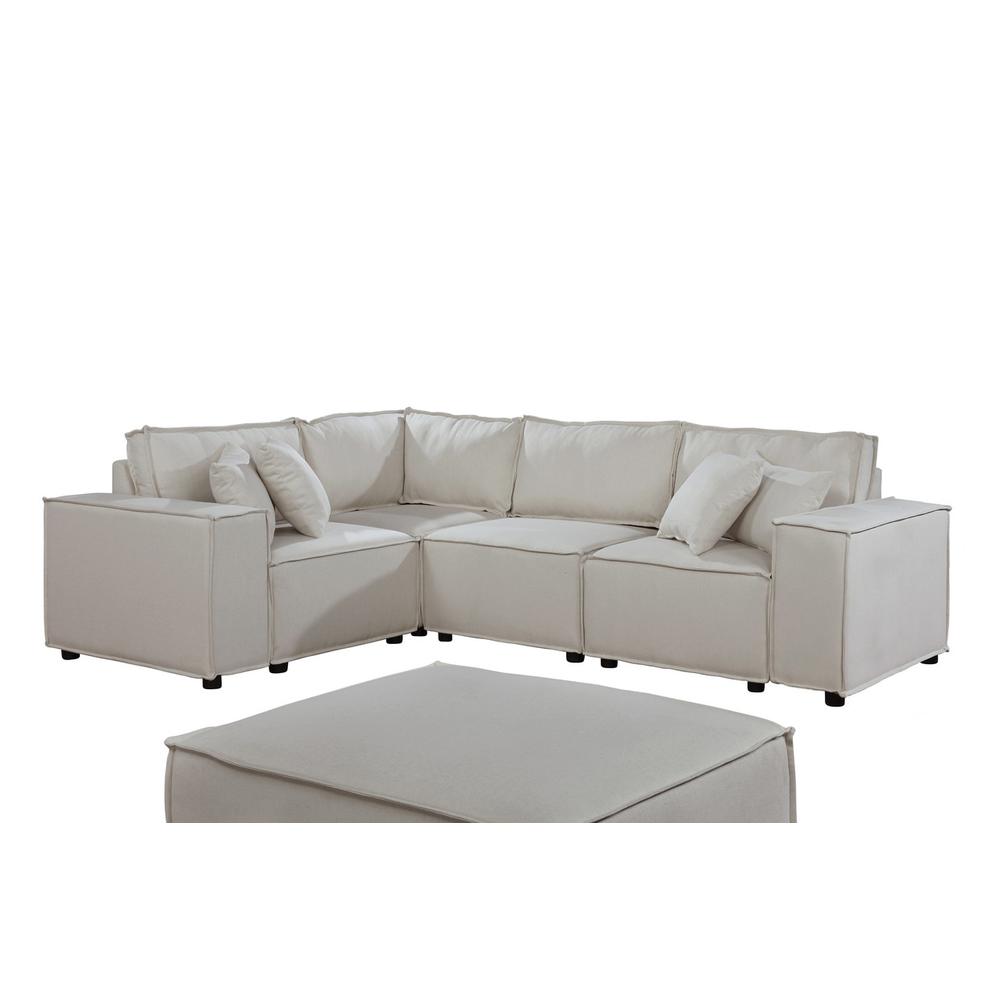LILOLA Melrose Modular Sectional Sofa with Ottoman in Beige Linen - Lilola Home